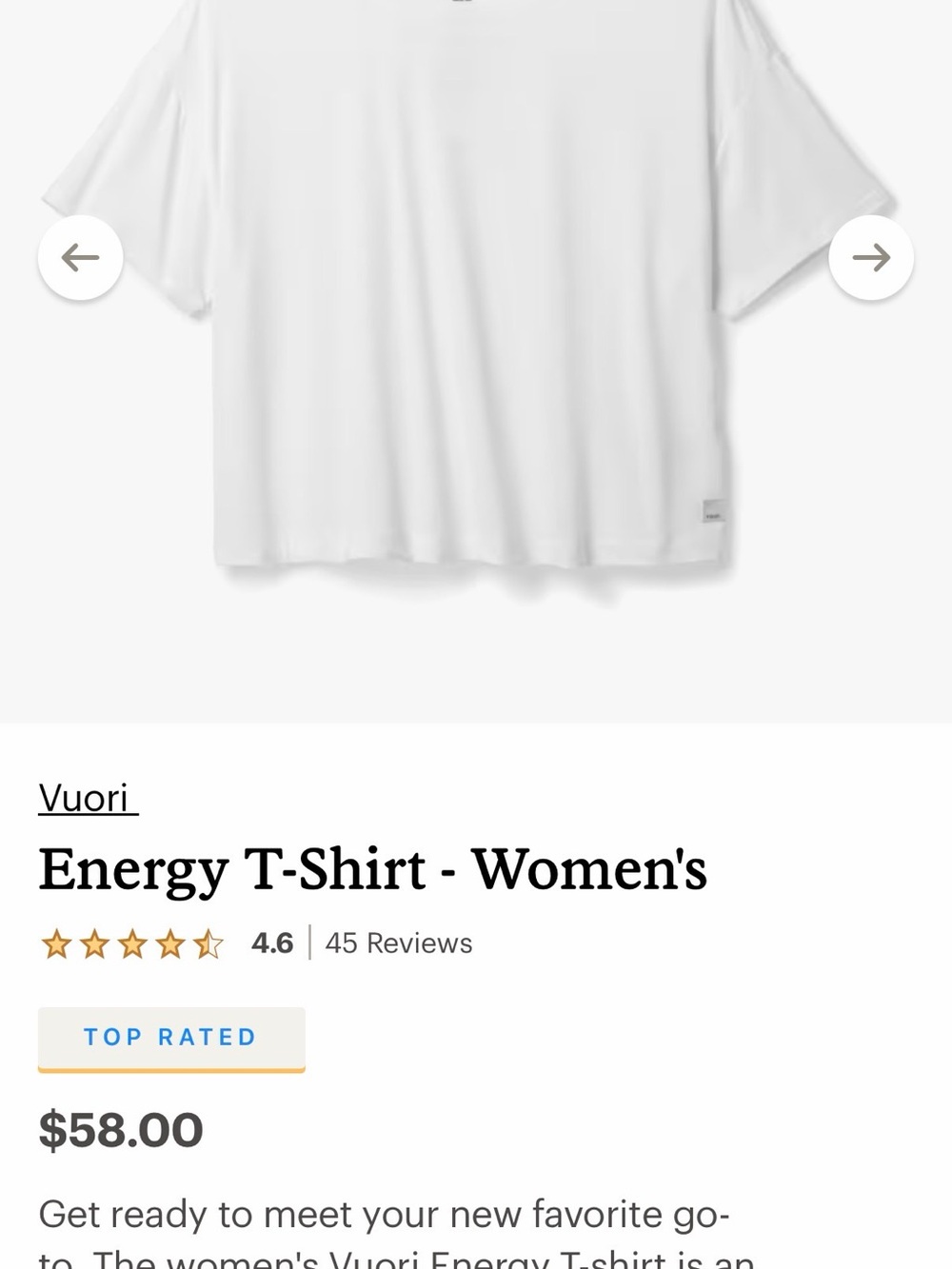 Vuori White Short Sleeve Energy T-Shirt - Women's